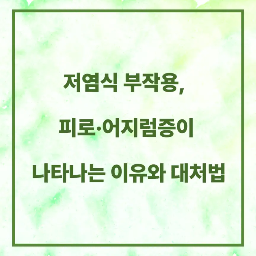 저염식 부작용, 피로·어지럼증이 나타나는 이유와 대처법