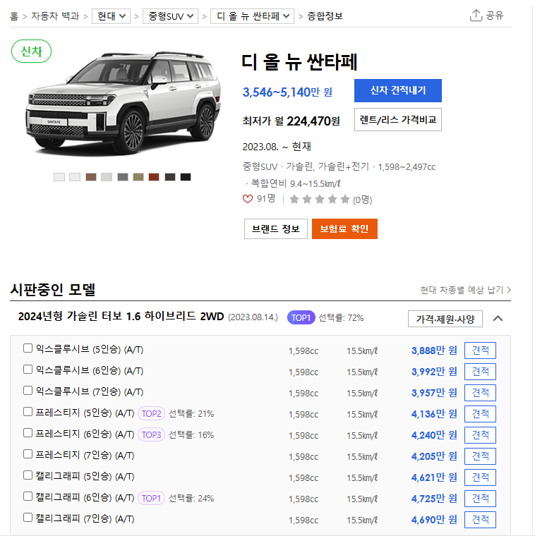 싼타페-모의견적