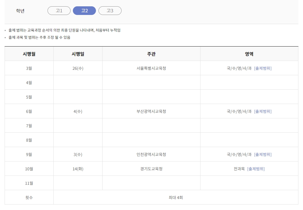 9월 모의고사 일정