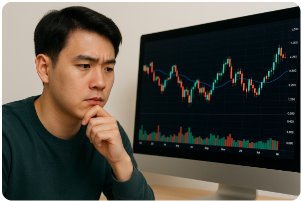 주식 차트를 집중 분석하는 초보 투자자