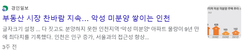 악성 미분양이 9년만에 최고치인 인천 지역