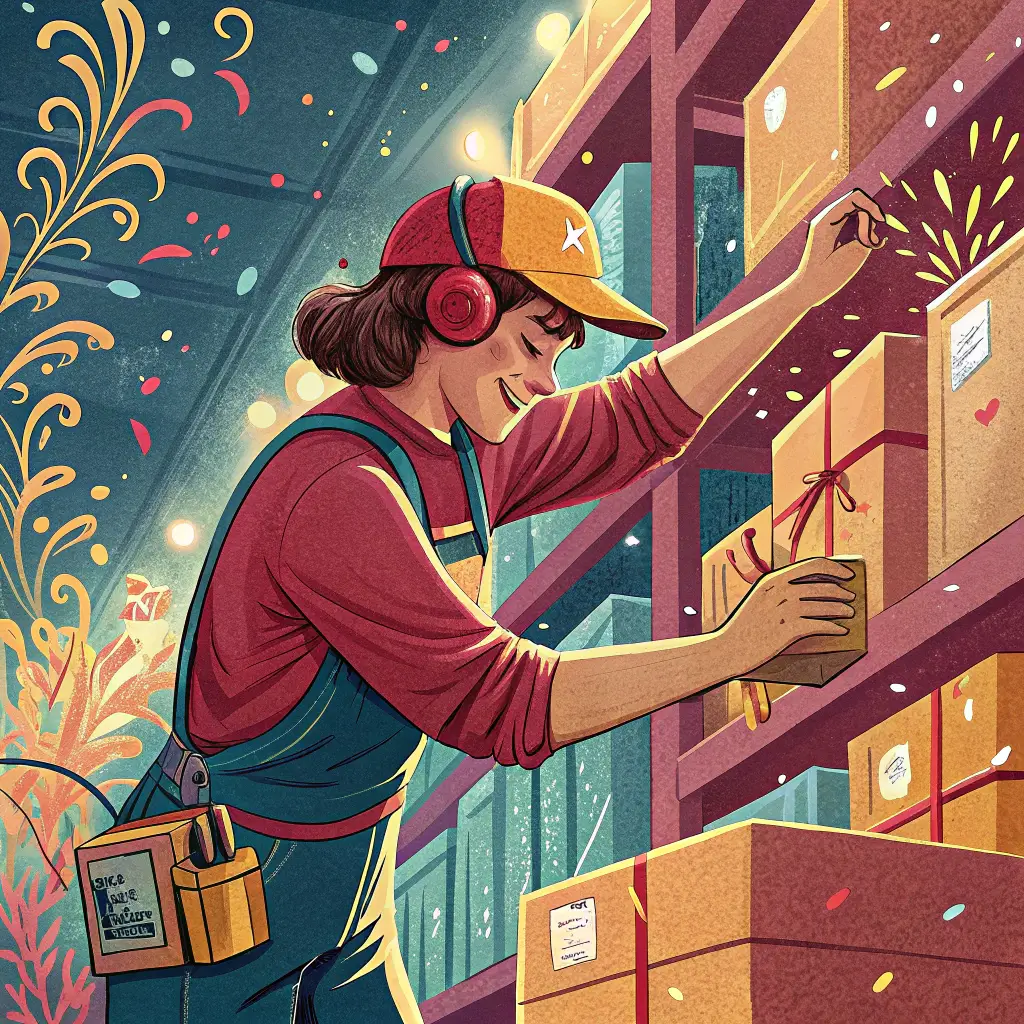 쿠팡 손부업 일하는 여자 일러스트