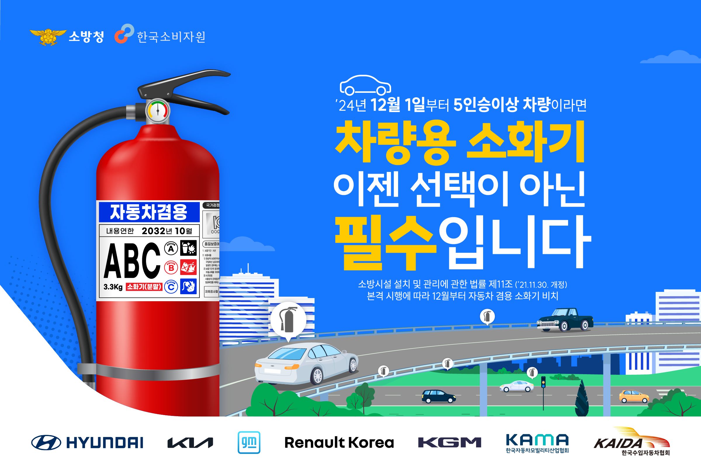 차량용 소화기 대상 차량 및 규격, 설치 장소