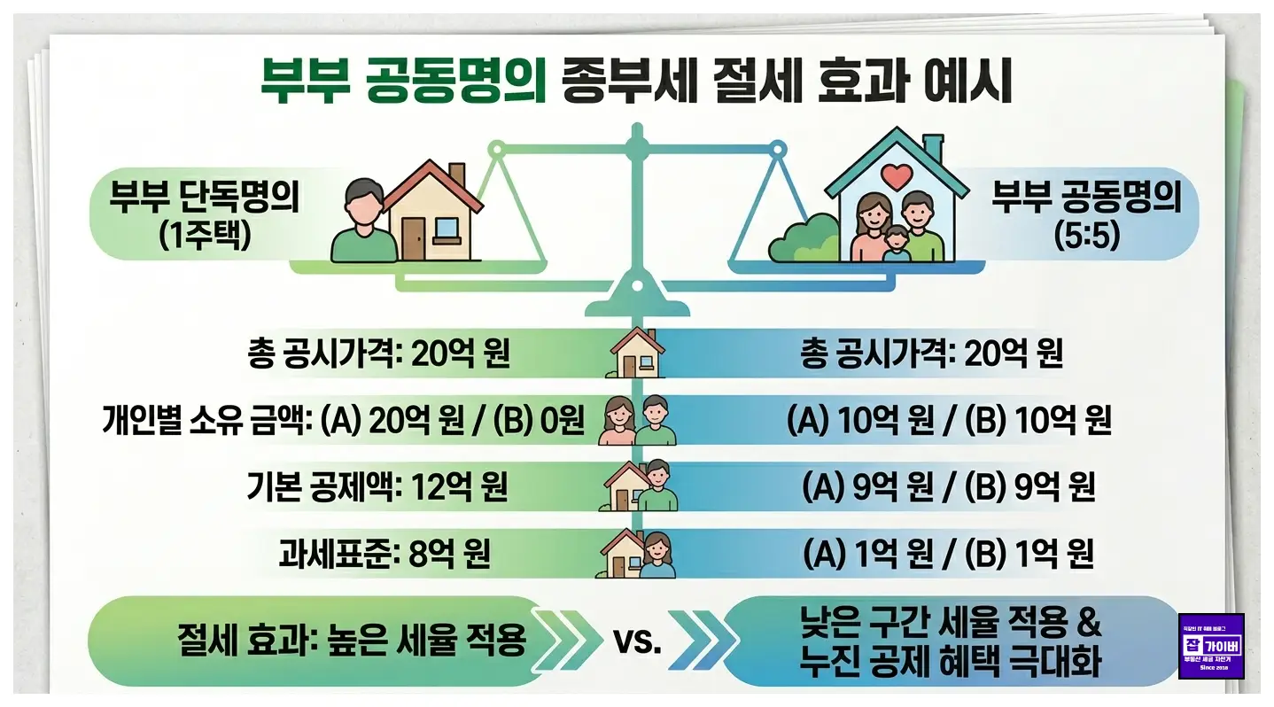 부부 공동명의와 단독명의 종부세 차이를 비교한 이미지