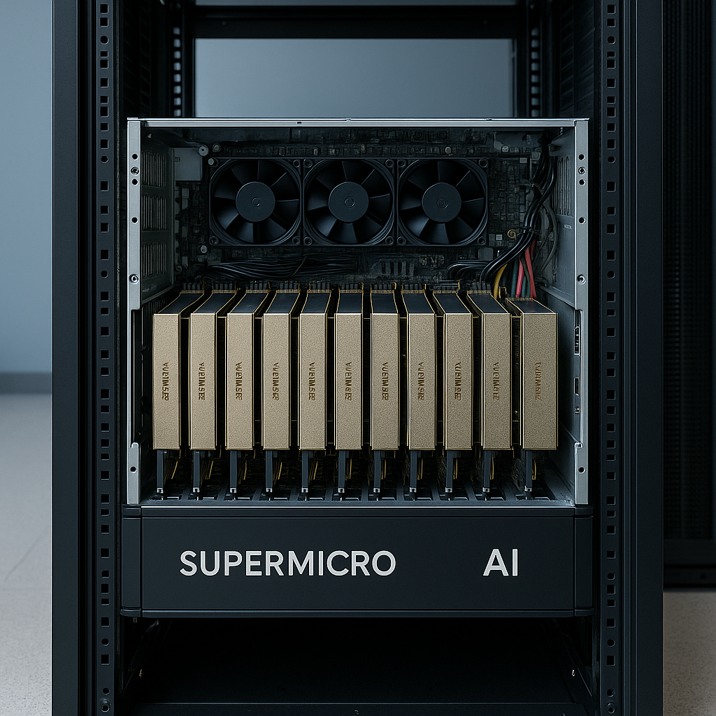 슈퍼마이크로 엔비디아 GPU AI 서버 랙 내부 사진