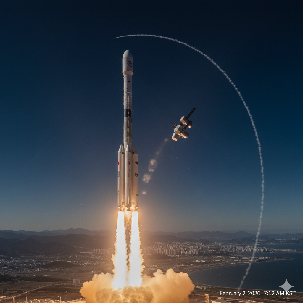 위성을 탑재한 로켓 발사 장면