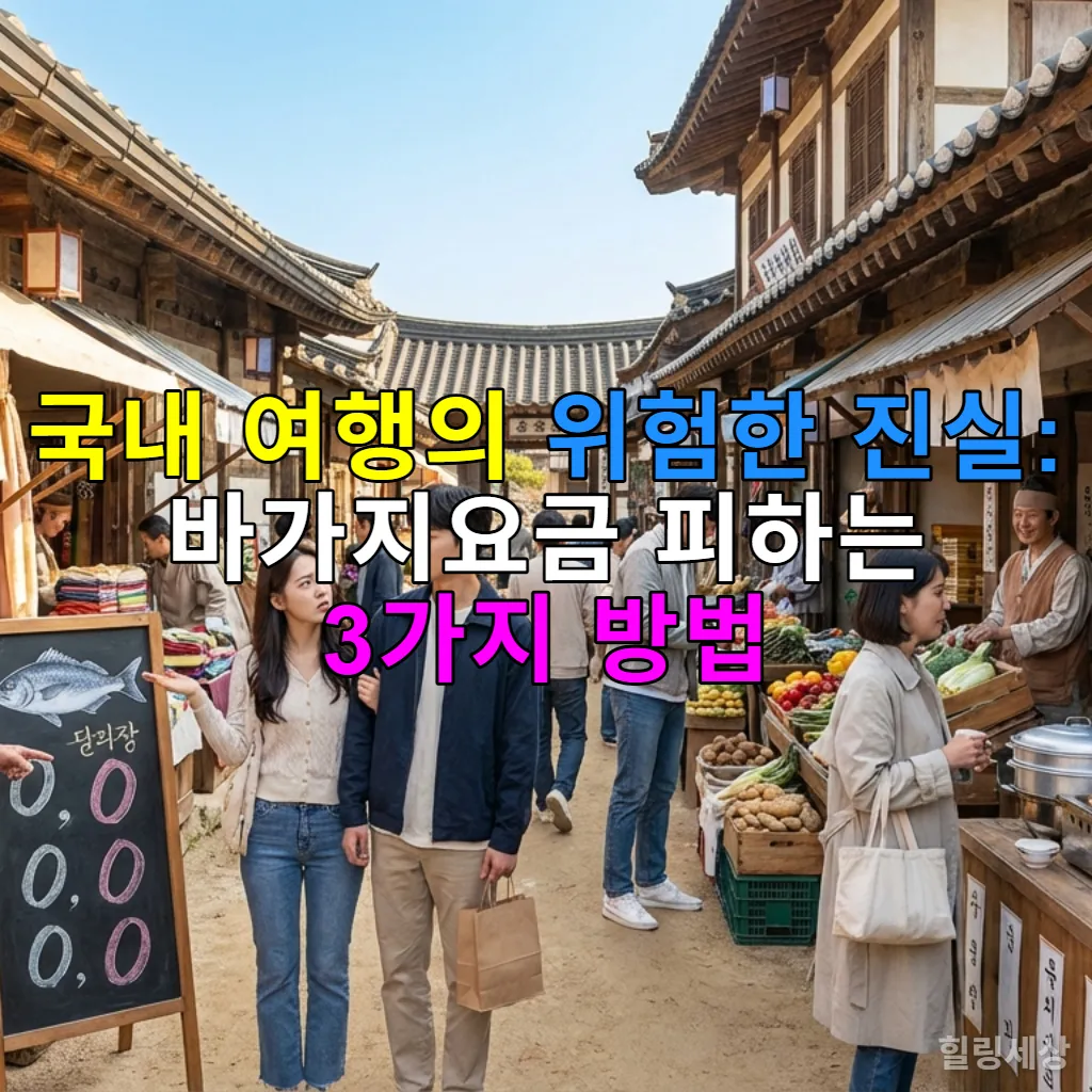 북적이는 국내 전통 시장 풍경, 일부 가게에 과도한 가격표가 붙어 있고 사람들이 물건을 구경하며 다양한 표정을 짓고 있다.