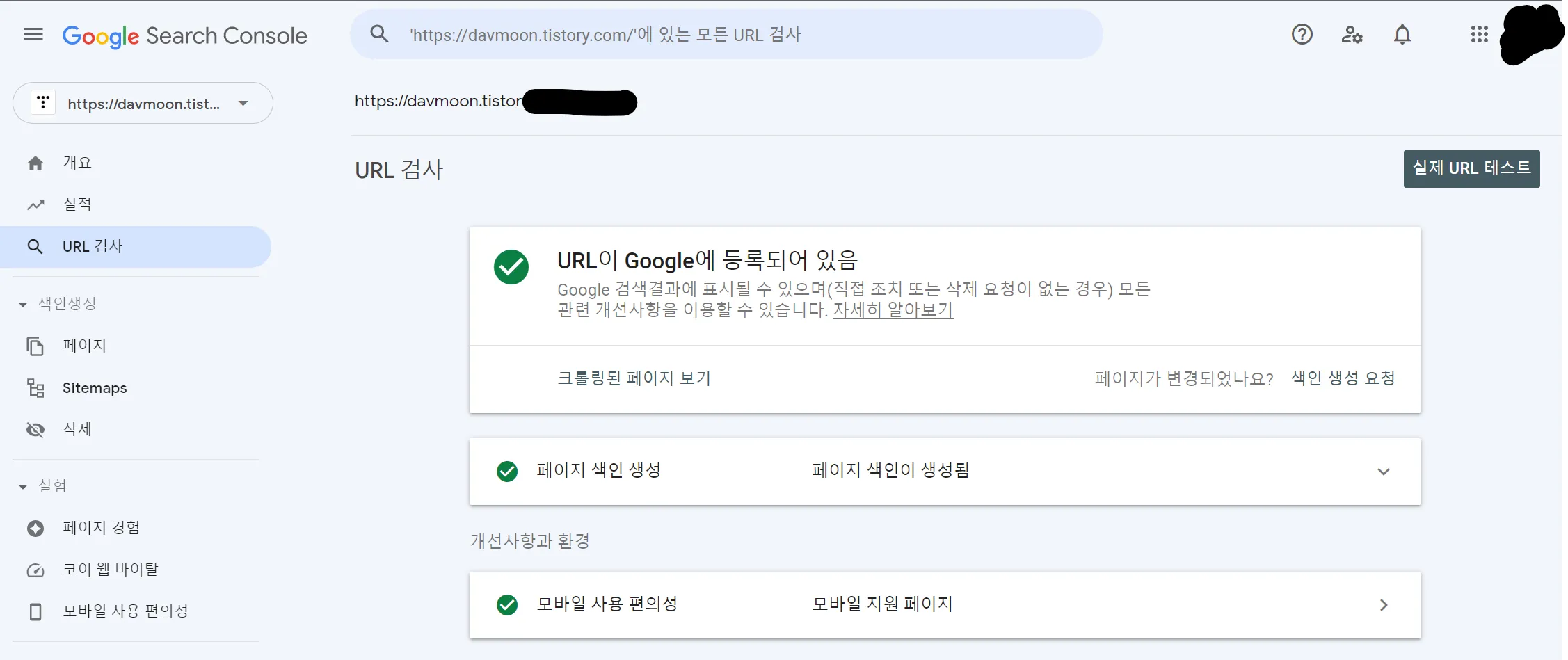 구글 서치콘솔 색인 생성 요청 이미지