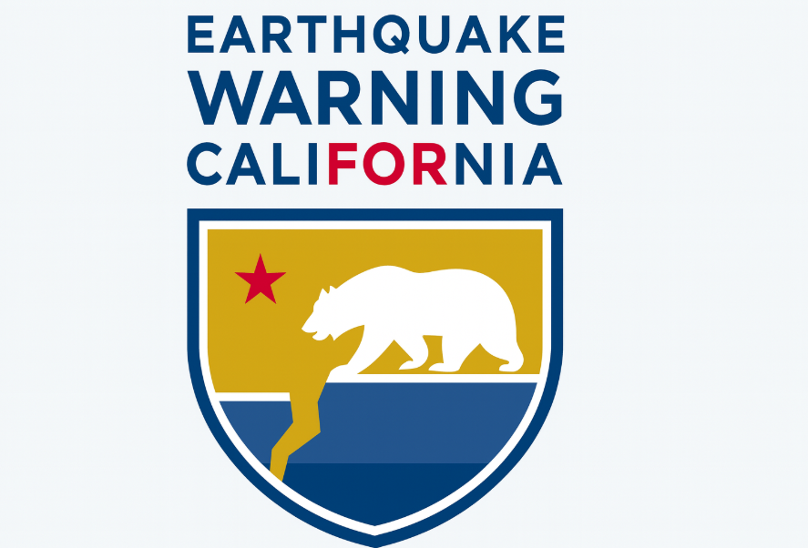 캘리포니아주 지진 조기경보 시스템을 상징하는 공식 로고의 가로형 디자인 이미지