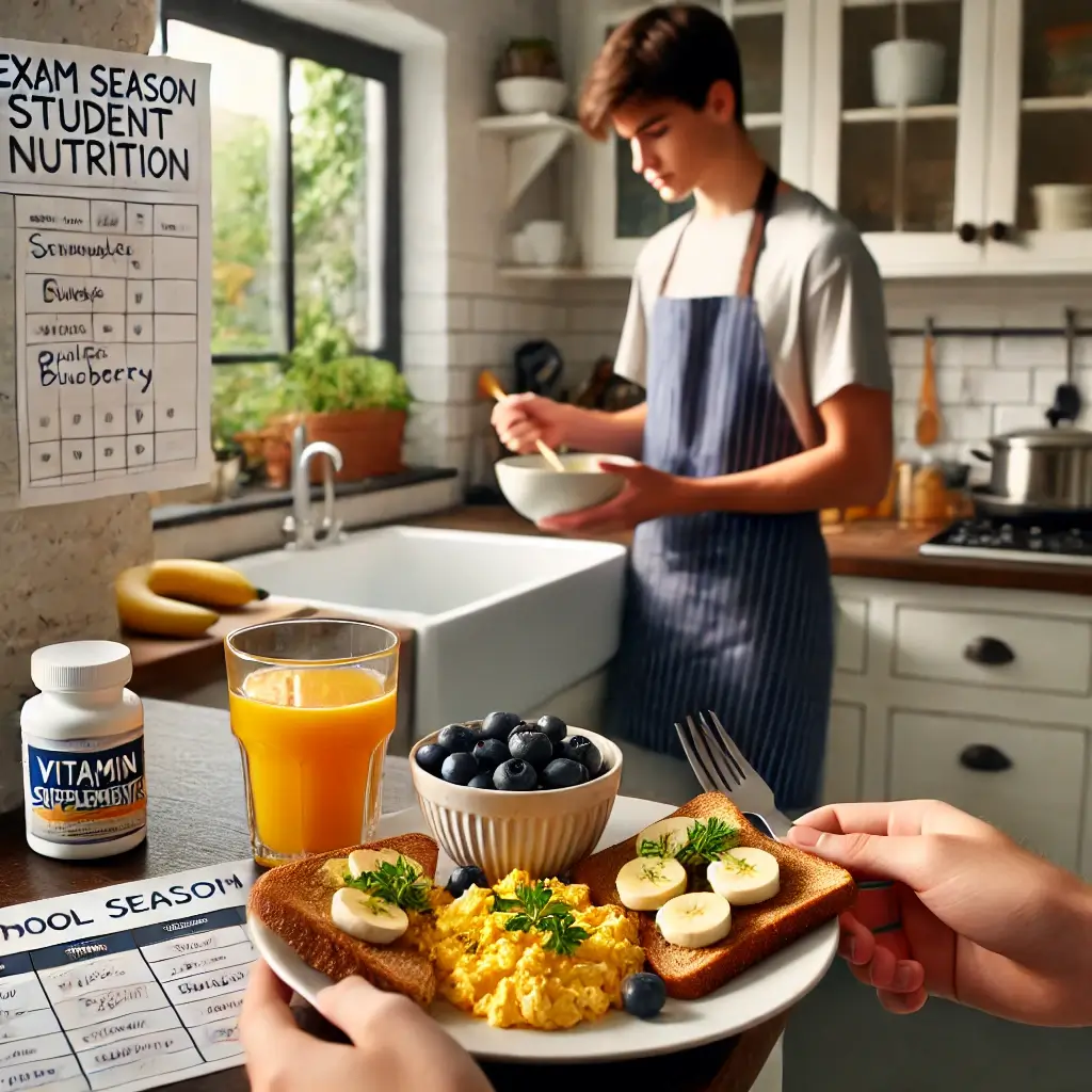 부모님이 아침에 건강한 식사를 준비하는 주방 장면