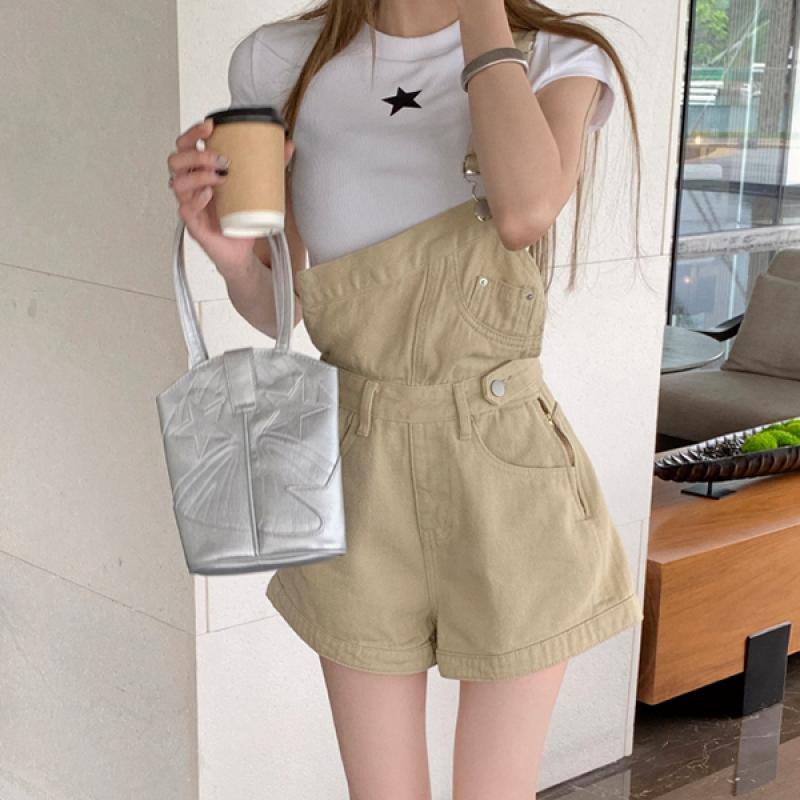 언밸 스트랩 멜빵 숏 점프수트 ro 2K108144