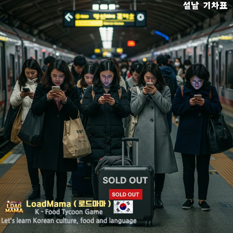 좌절한 표정으로 스마트폰을 바라보는 사람들, 한국 설날 기차표 예매, 매진