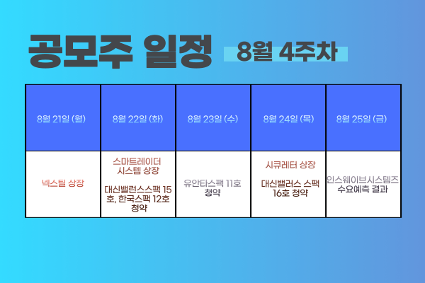 8월 4주차 공모주 일정