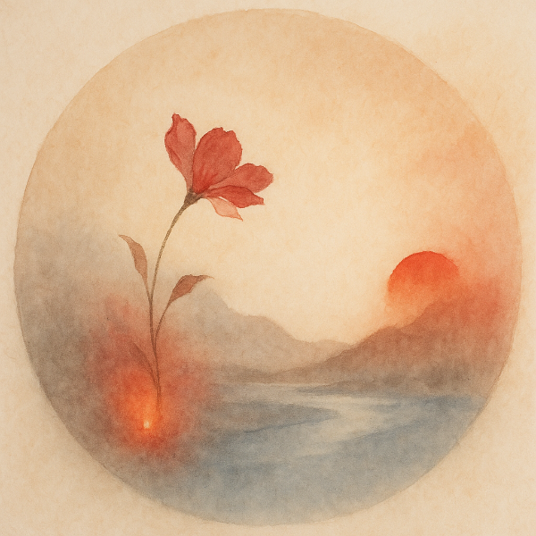 계수일간 2025년 12월 무자월 운세를 상징적으로 표현한 수채화 일러스트. 겨울 물과 작은 비, 정관·비견·건록 기운을 담아낸 명리 이미지