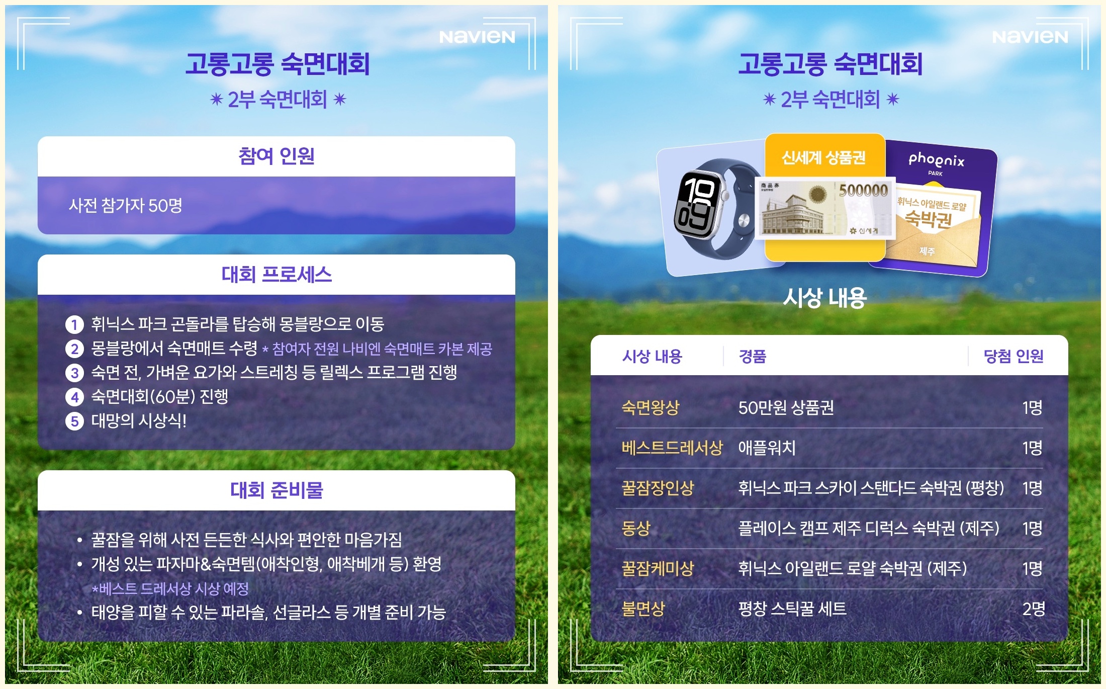 고롱고롱 숙면대회 내용 및 시상 내용 (출처: 휘트닉스 파크 이벤트 페이지)