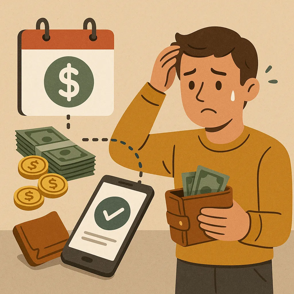 월급날-자동-결제가-이뤄지며-지출을-관리하는-모습을-표현한-이미지