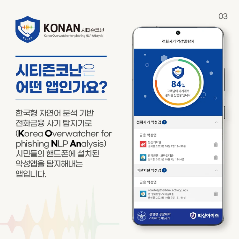시티즌코난, 피싱아이즈 폴리스, 보이스피싱, 스미싱, 악성 파일 탐지 및 삭제 기능