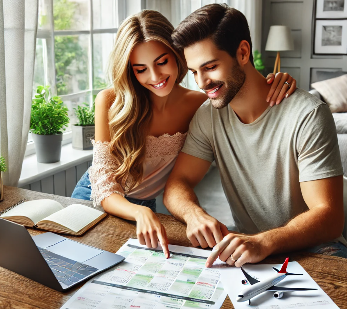 신혼여행 계획 준비하는 신혼부부의 모습