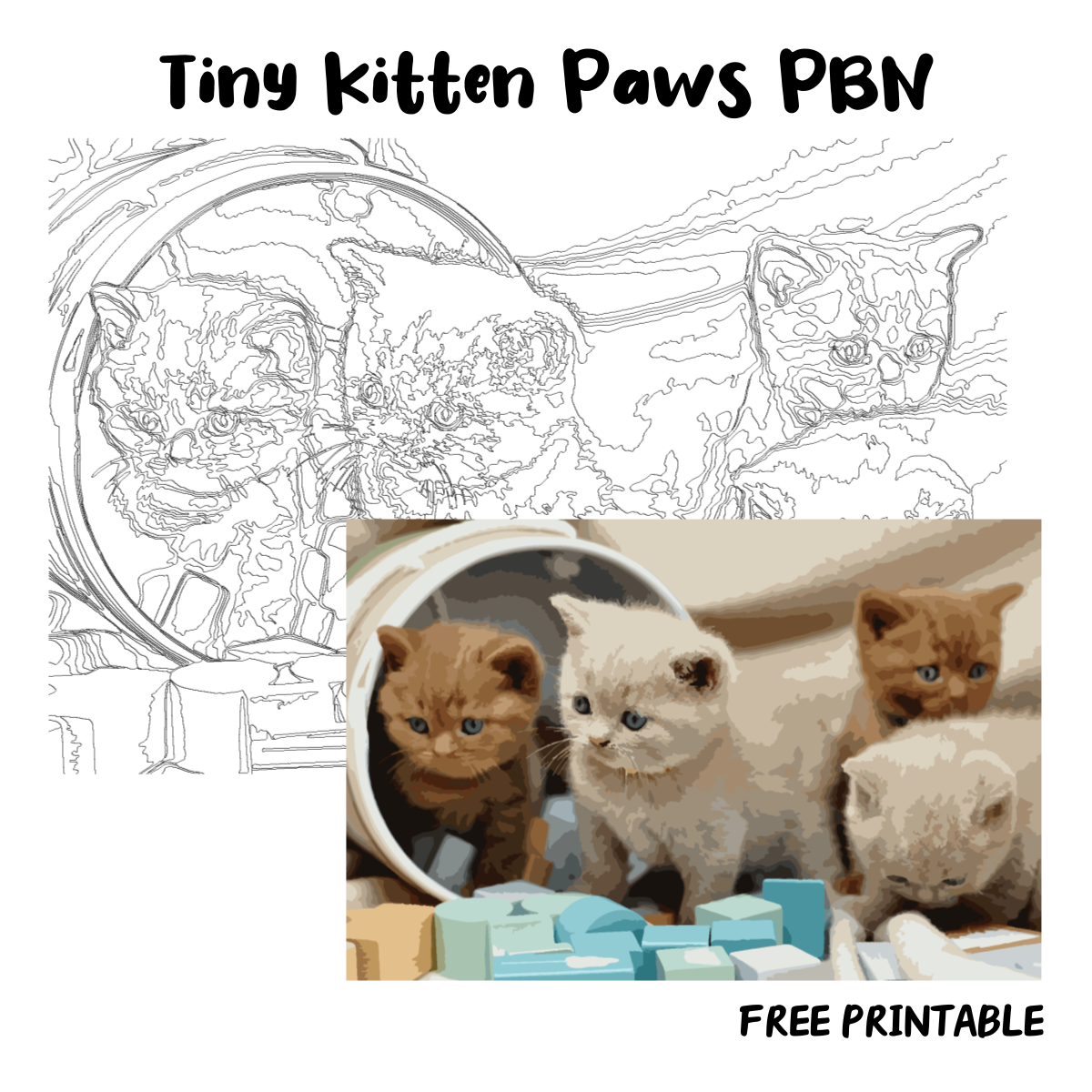 Tiny Kitten Paws PBN: Free Coloring Template(48 Colors)