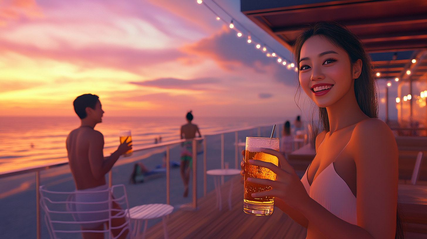 부산 해운대의 펜션에서 여유를 즐기고 있는 여성과 남성