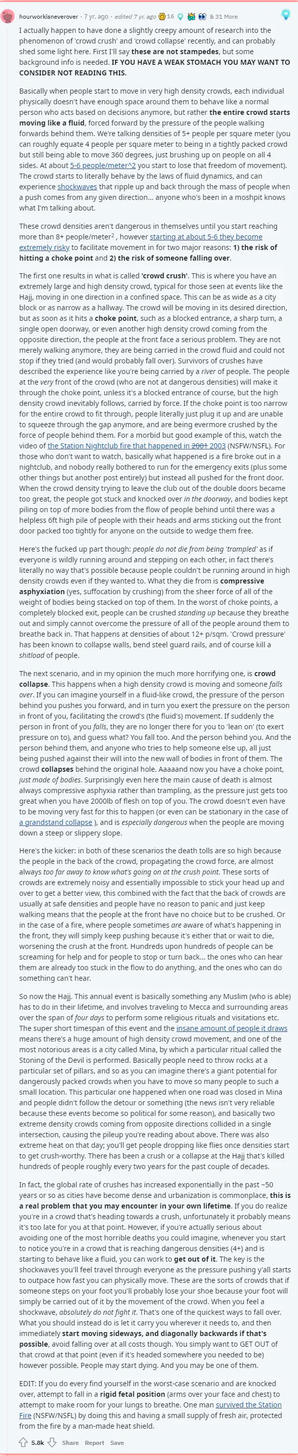 7년 전에 올라온 압사 현상 분석글