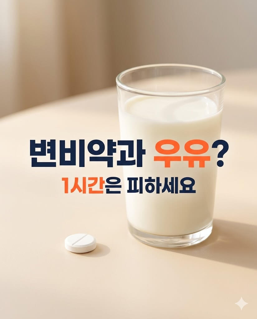 테이블 위에 놓인 변비약과 우유 섬네일