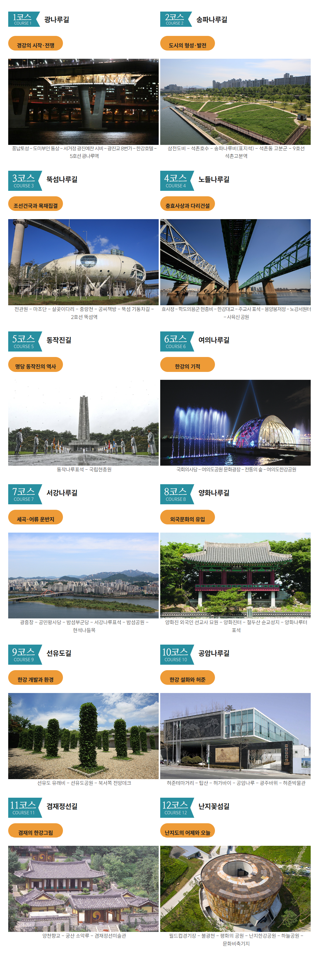 한강역사탐방 16개 코스