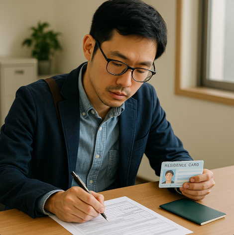 비자연장을 위해 필요한 서류를 준비하는 모습입니다.