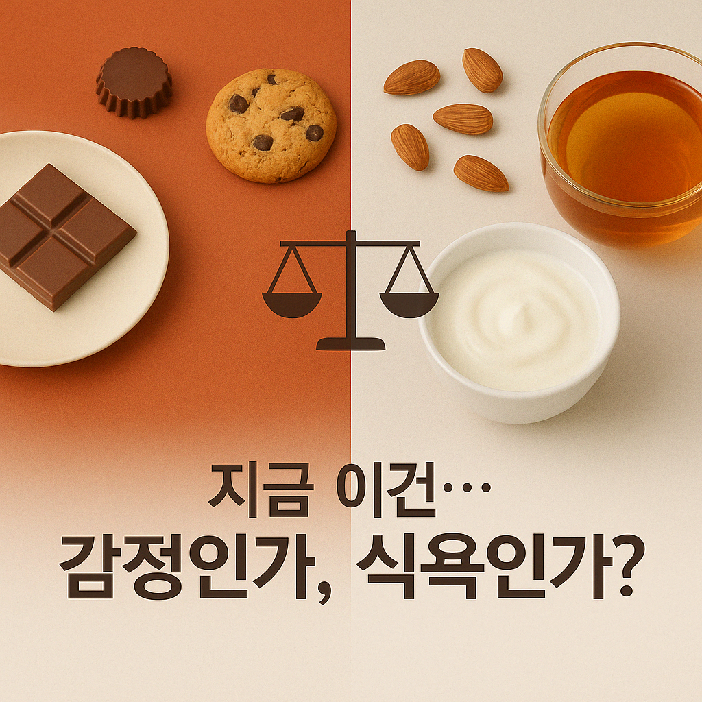 왼쪽 과자 사진. 오른쪽 건강식 사진