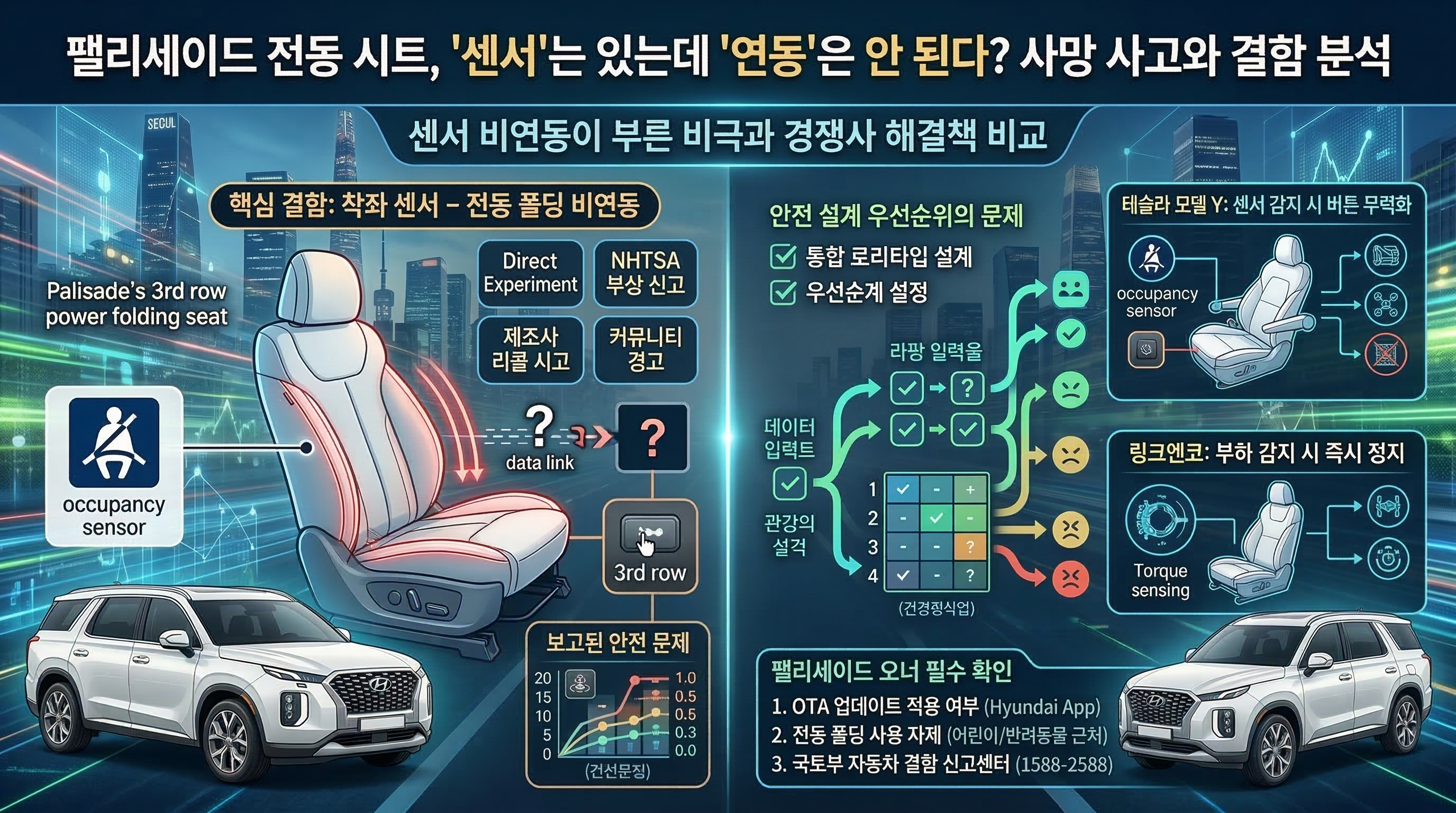 팰리세이드 전동 폴딩 시트, 사람이 앉아도 그대로 접히는 결함 확인