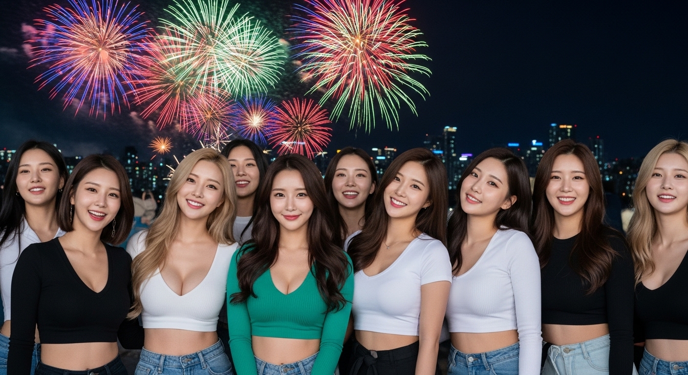 불꽃축제를 구경하는 여인들