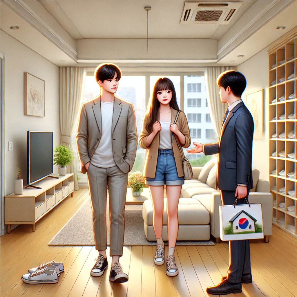 미분양 아파트를 둘러보는 신혼부부 이미지