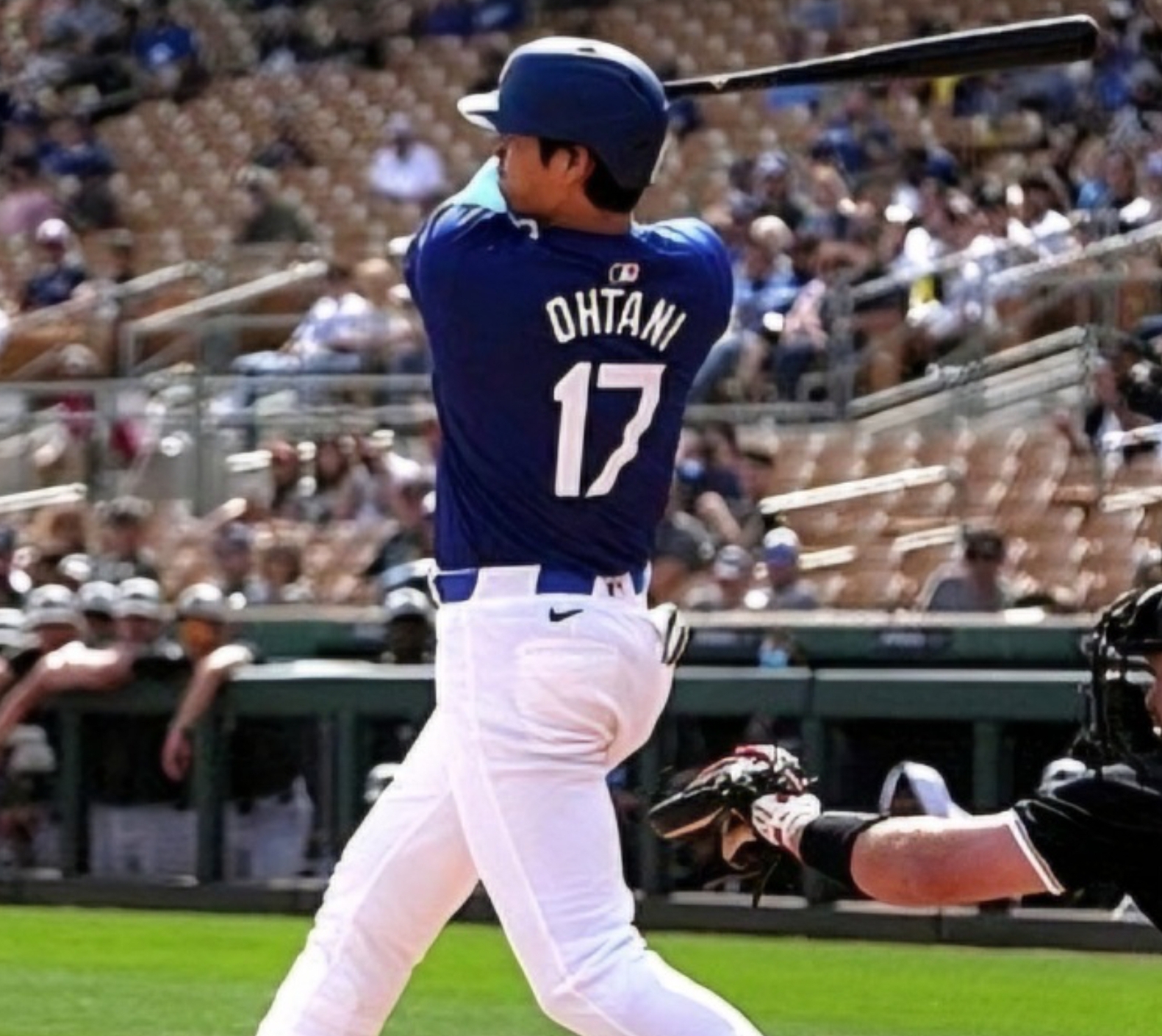 오타니 쇼헤이 선수가 배트를 휘두르고 있다.