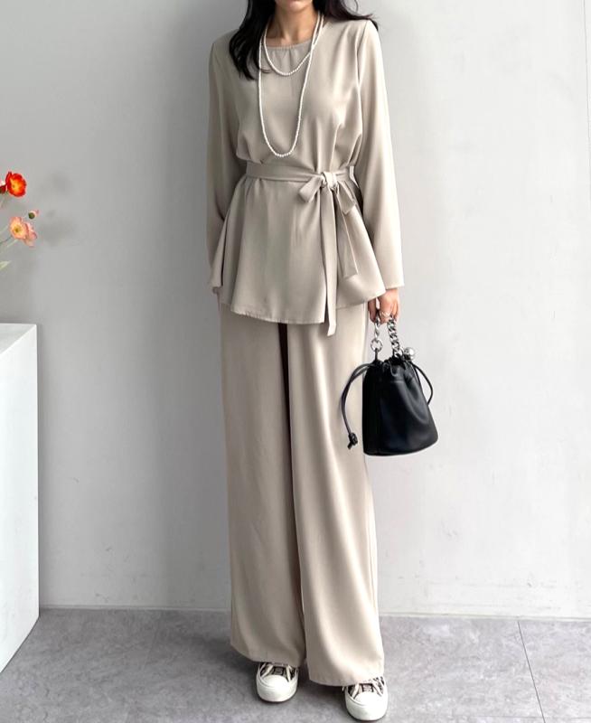 멋쟁이 가오리벨트롱티 와이드밴딩팬츠 세트