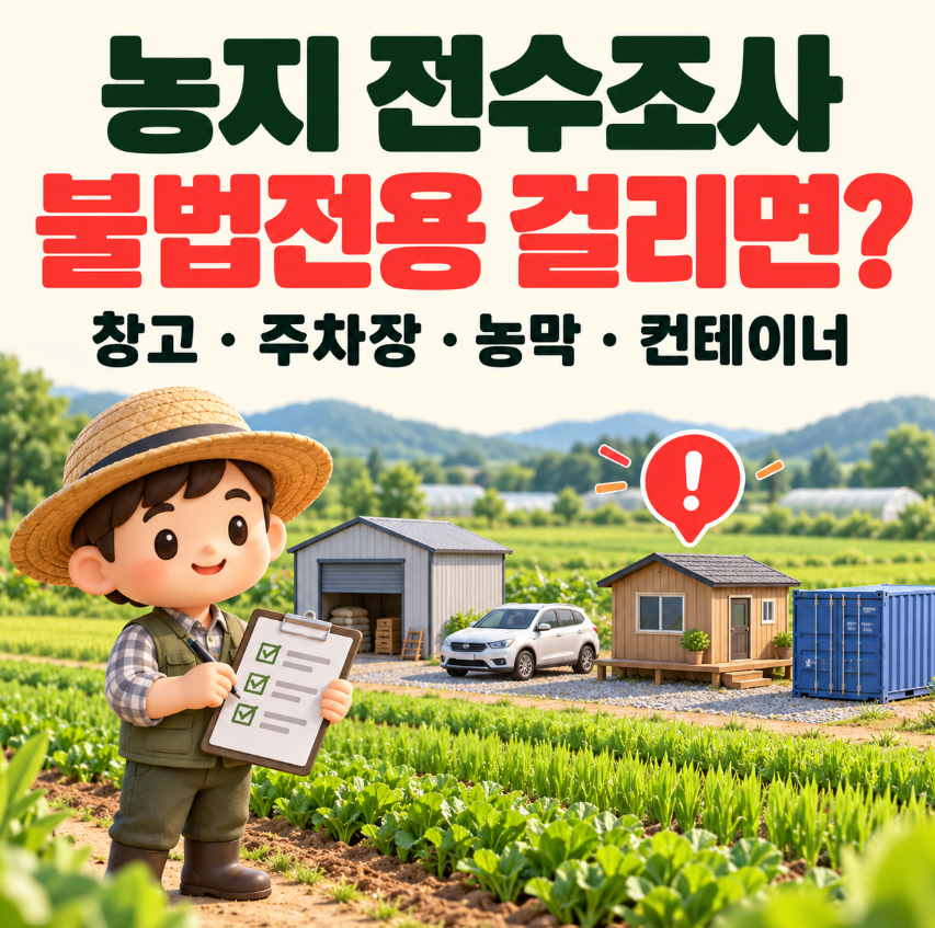 2026 농지 전수조사 불법전용 걸리면 어떻게 되나?｜창고&middot;주차장&middot;농막&middot;컨테이너 원상복구&middot;양성화 총정리