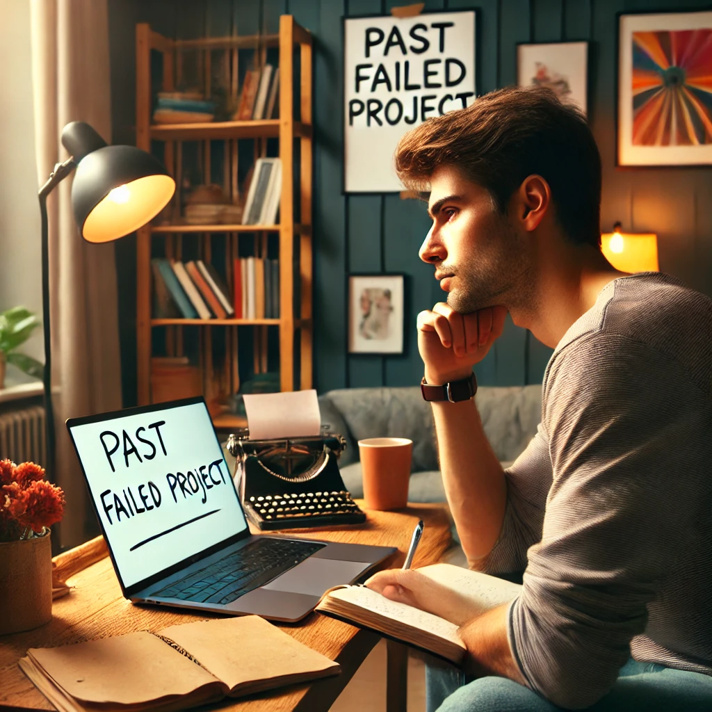 실패 프로젝트를 분석하며 메모하는 청년