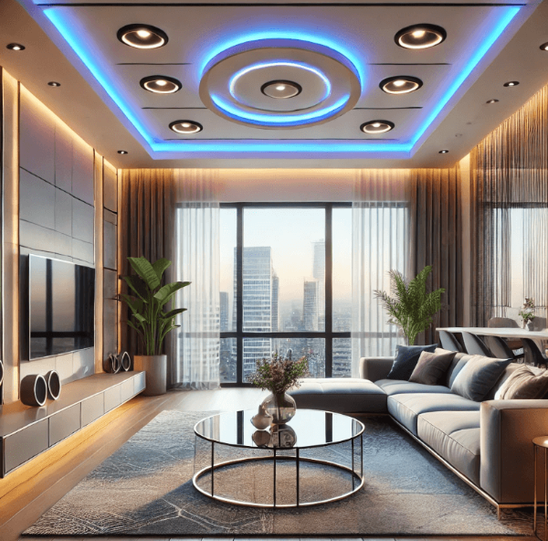 화려한 LED등이 있는 거실