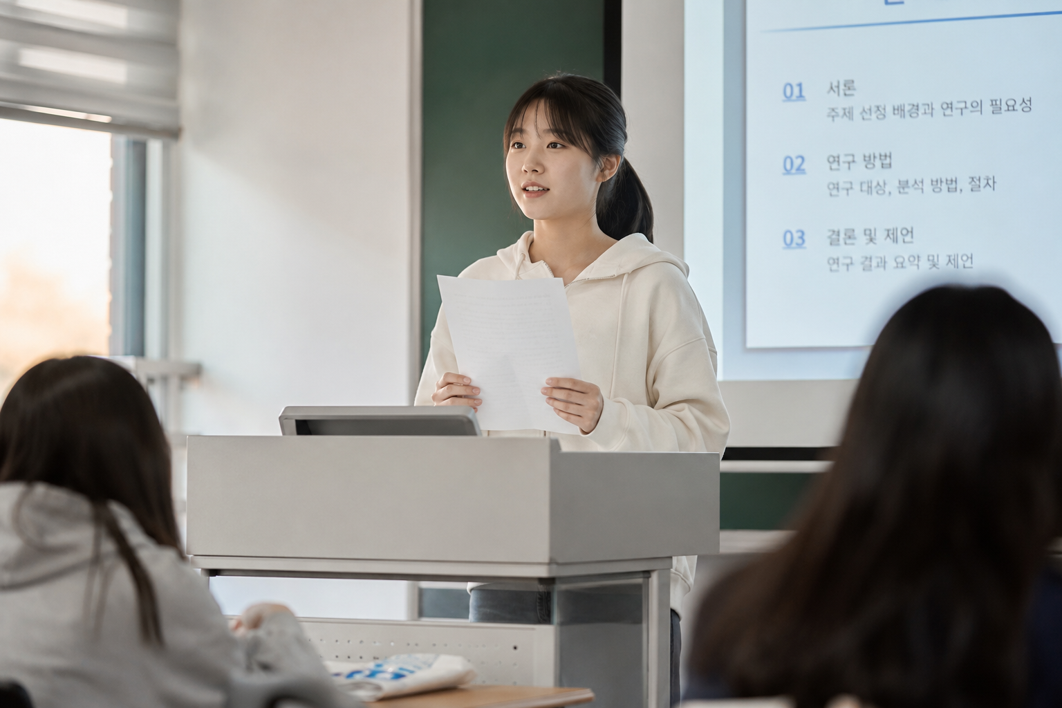 자신감 있게 발표하는 모습