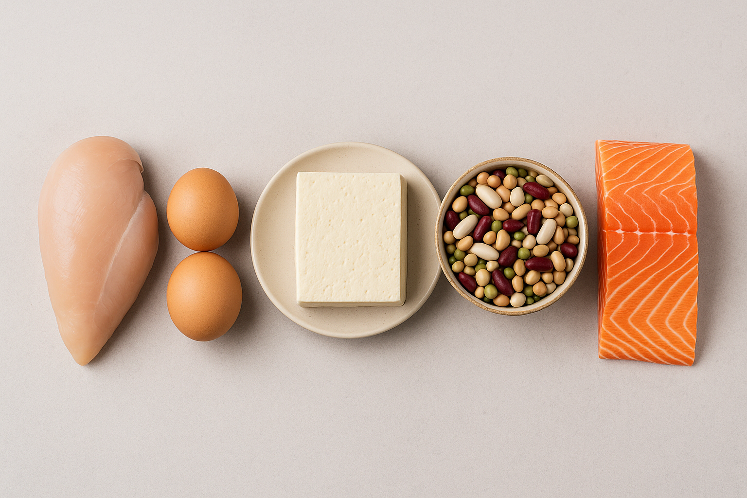 닭가슴살, 달걀, 두부,콩,연어