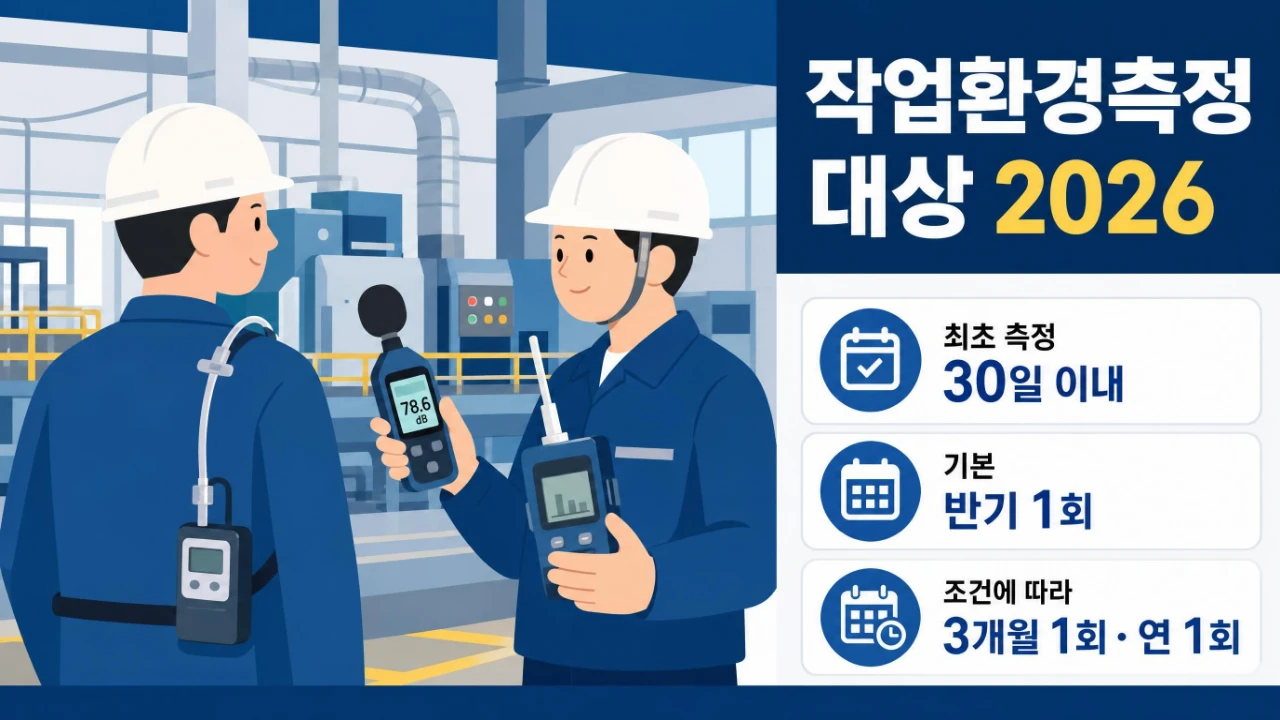 작업환경측정 대상 2026년 최초 30일 이내 반기 1회 3개월 1회 연 1회 기준