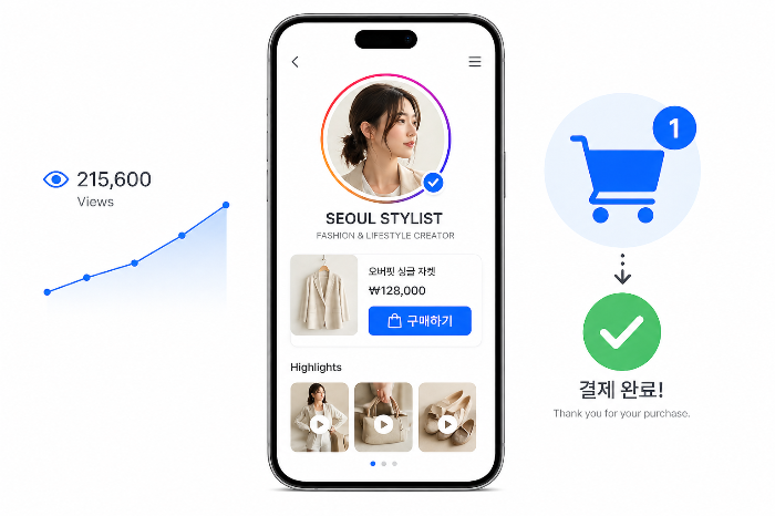 조회수보다 구매 전환을 강조하는 크리에이터 커머스 구조 이미지