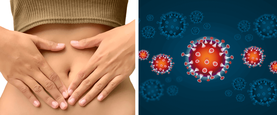 날씬한 복부 사진과 항염증을 연상시키는 바이러스 사진