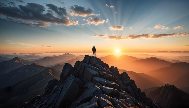 노을진 하늘을 바라보는 모습