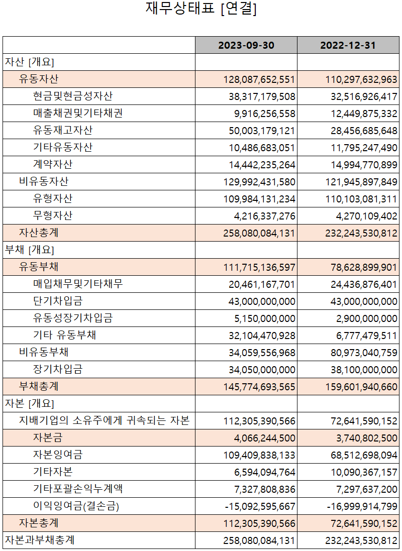 하나기술 - 재무상태표