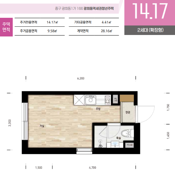 SH 광희동 역세권 청년주택 평면도 14.17형