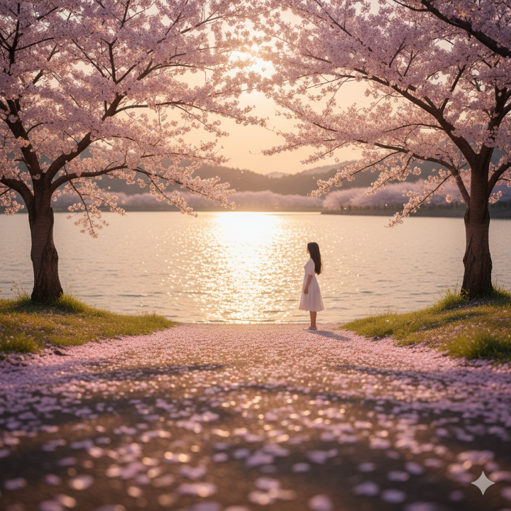 책에서 언급된 벚꽃이나 윤슬 같은 잔잔하고 아름다운 풍경 이미지