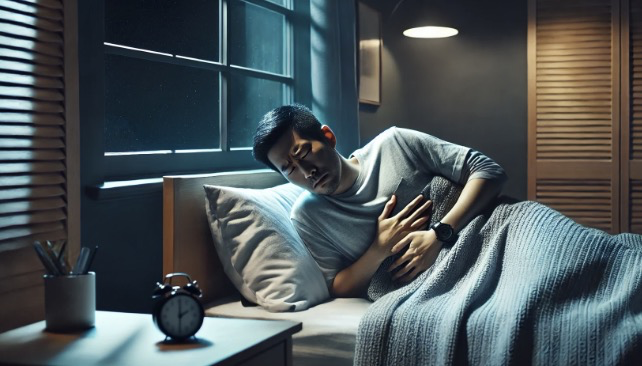 소화불량으로 뒤척이는 남성