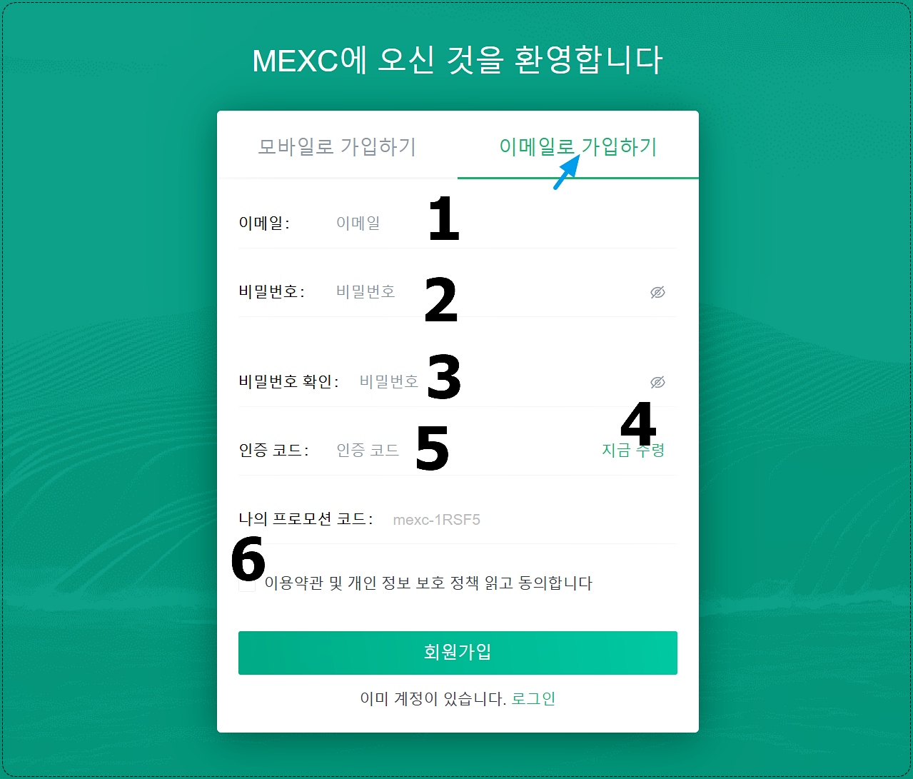 이메일로 선택한 화면