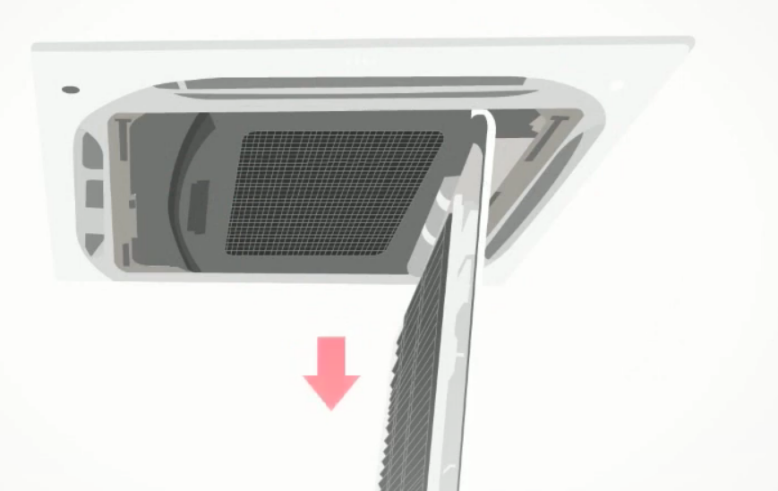 정사각형 천장형 에어컨 덮게 열기