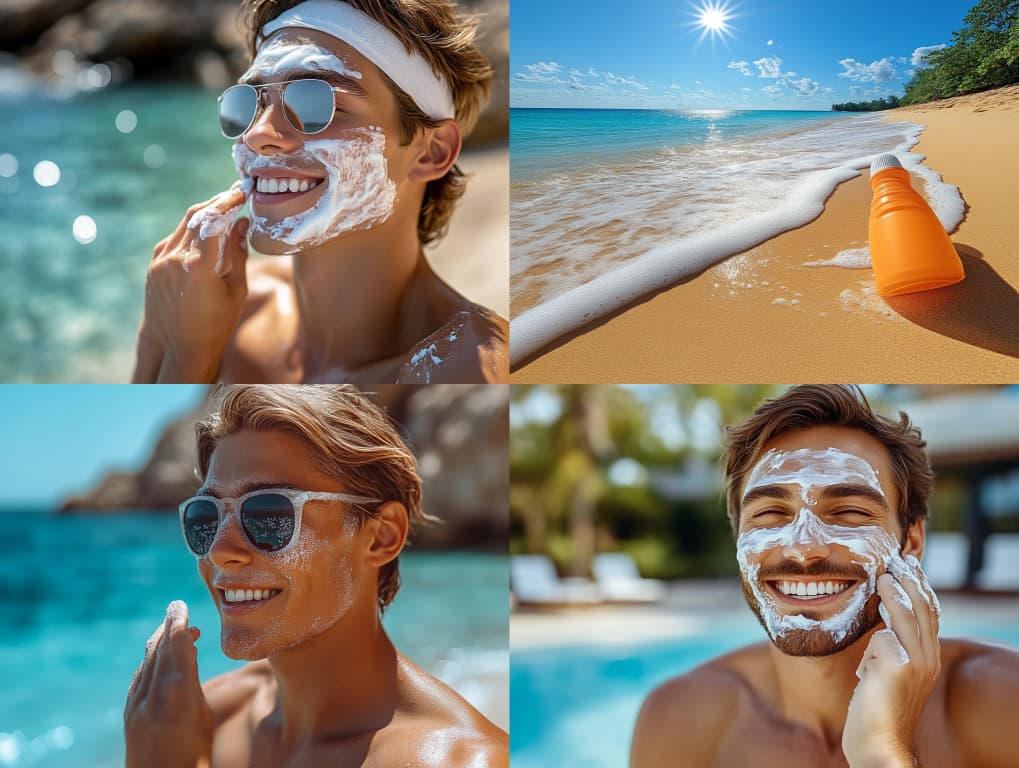 자외선차단제를 얼굴, 팔 등에 바르는 모습